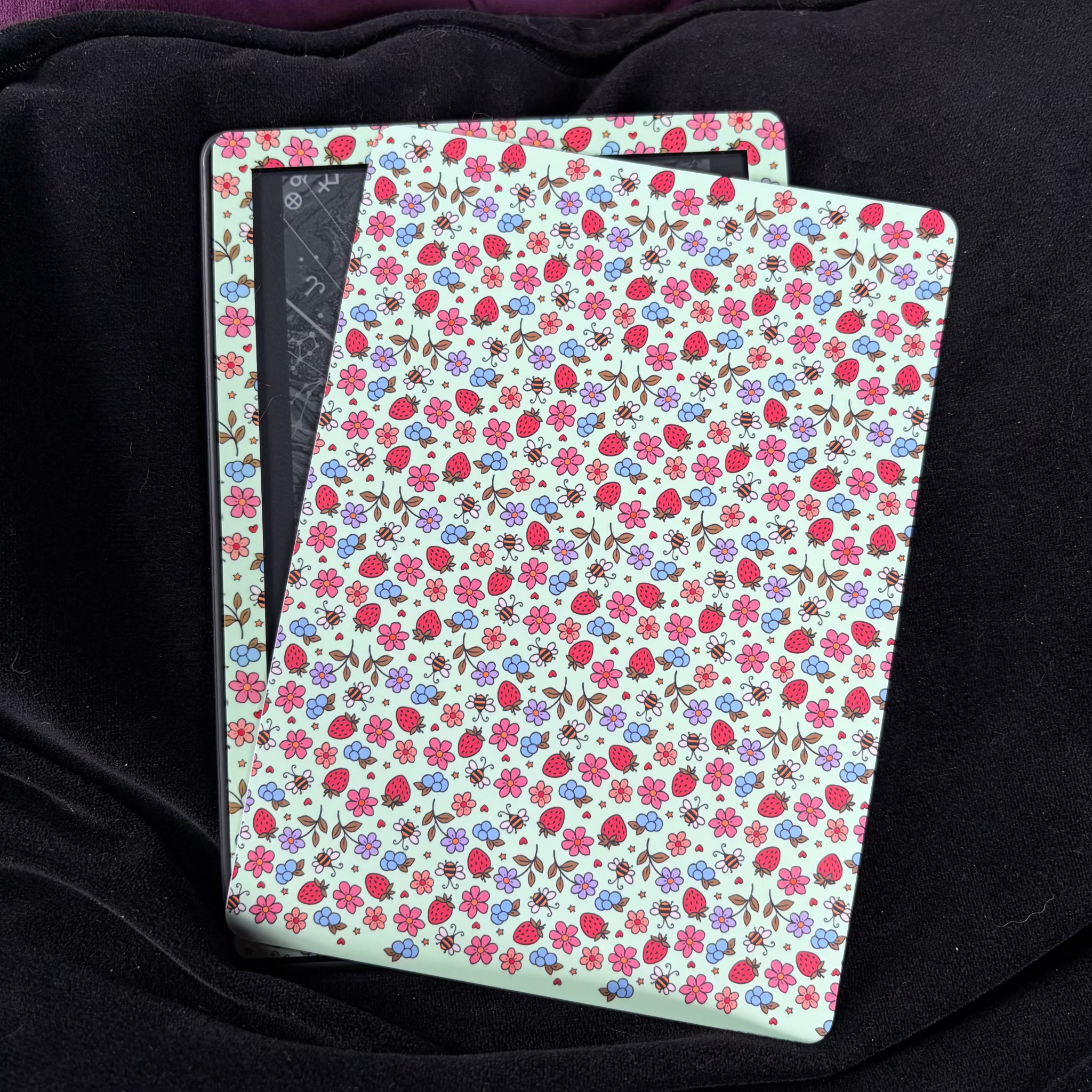 Summer Bees Kindle Backing Insert. Strawberries, green, bumble bee, summery, trending

Made to order. Made to fit your specific model. Matte laminated for durability. Easy to install in a clear case.&nbsp;