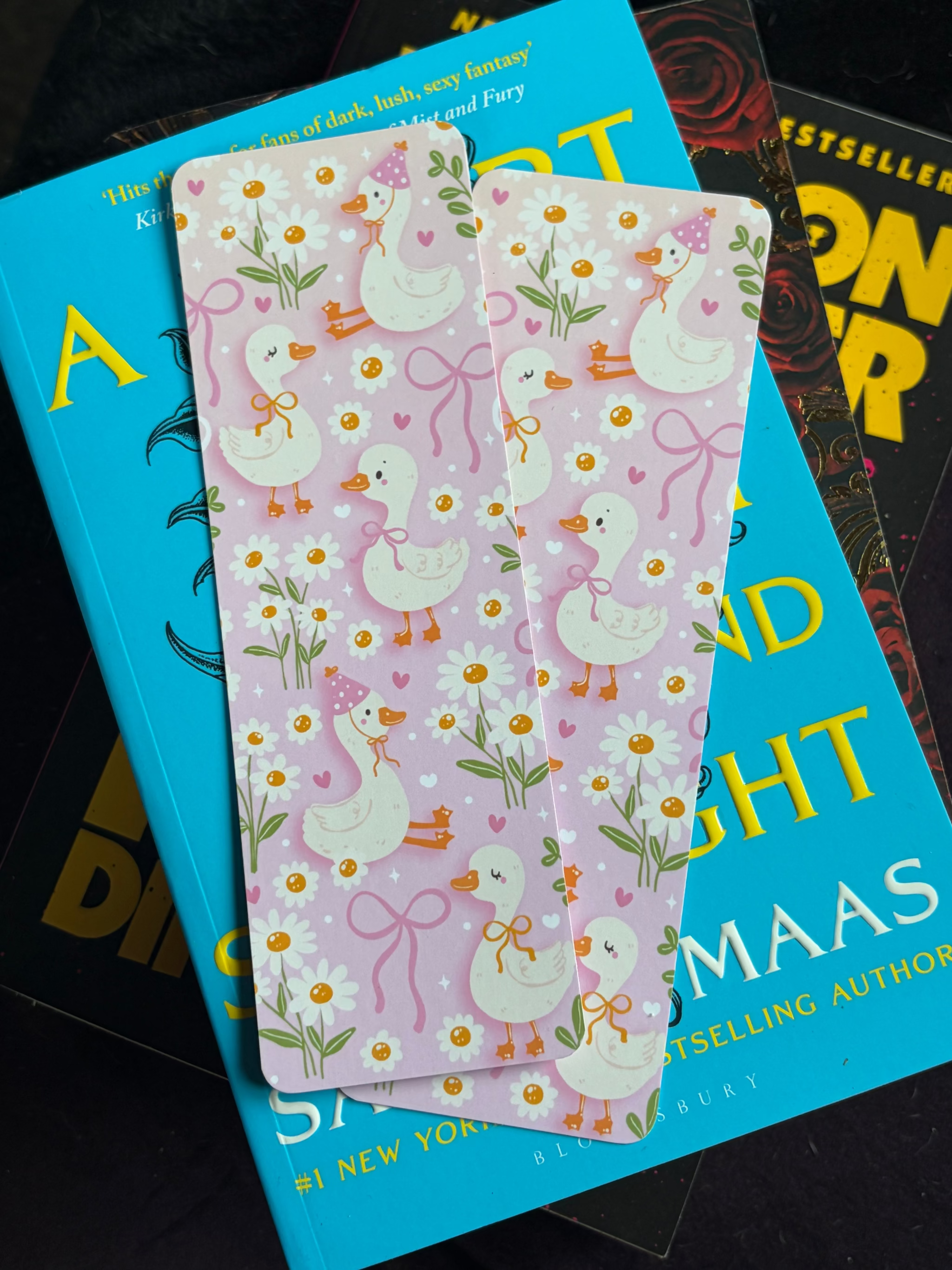 Summer Daisy Geese, Standard Bookmark, cute, trending, spring, bows, coquette, cartoon,, birthday hat on goose