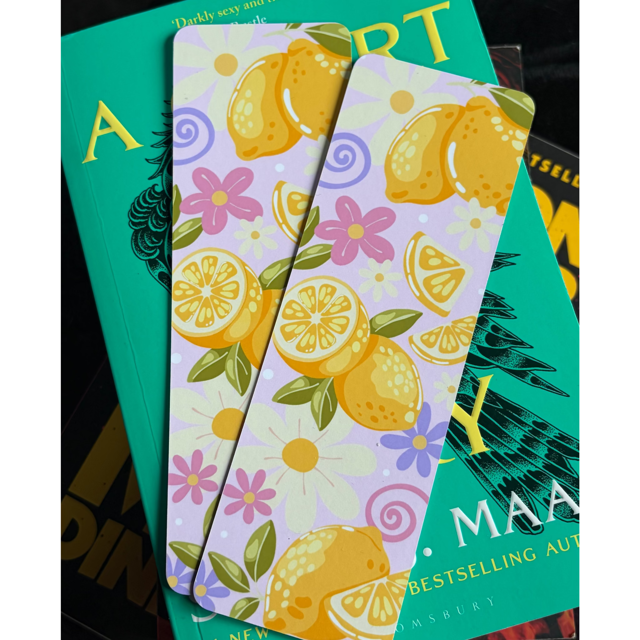 Summer Lemons, Standard Bookmark, yellow, purple, summery floral, fruits, trending, spring, summer, bookish