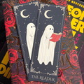 The Ghost, Standard Bookmark, tarot inspired, black and gold ghost reading a book