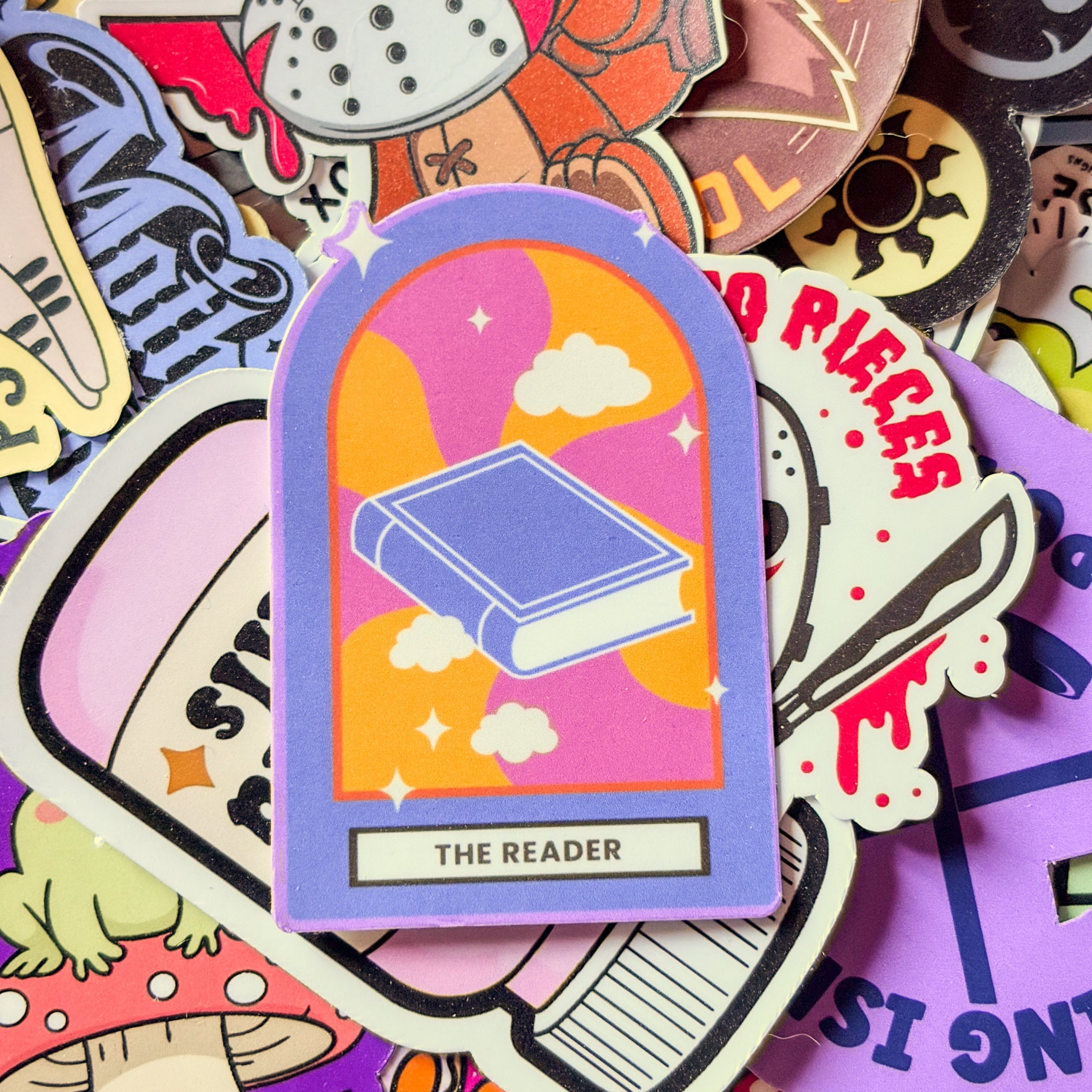 The Reader, Tarot Card, Single Sticker, window, colourful, bookish