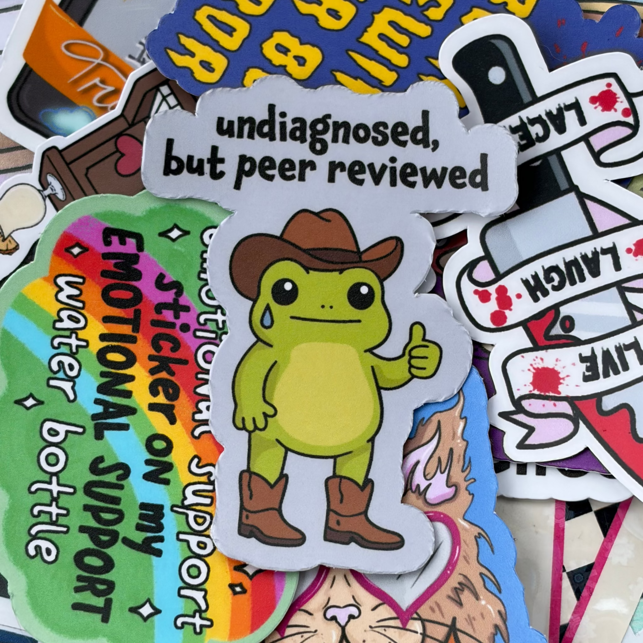 Undiagnosed, But Peer Reviewed, Cowboy boots, hat Frog, Single Sticker. Autistic, ADHD, AuDHD, neurodivergent
