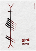 Grá, the Irish word for love, written in Ogham on an Irish wall print by Fairly Quare Designs