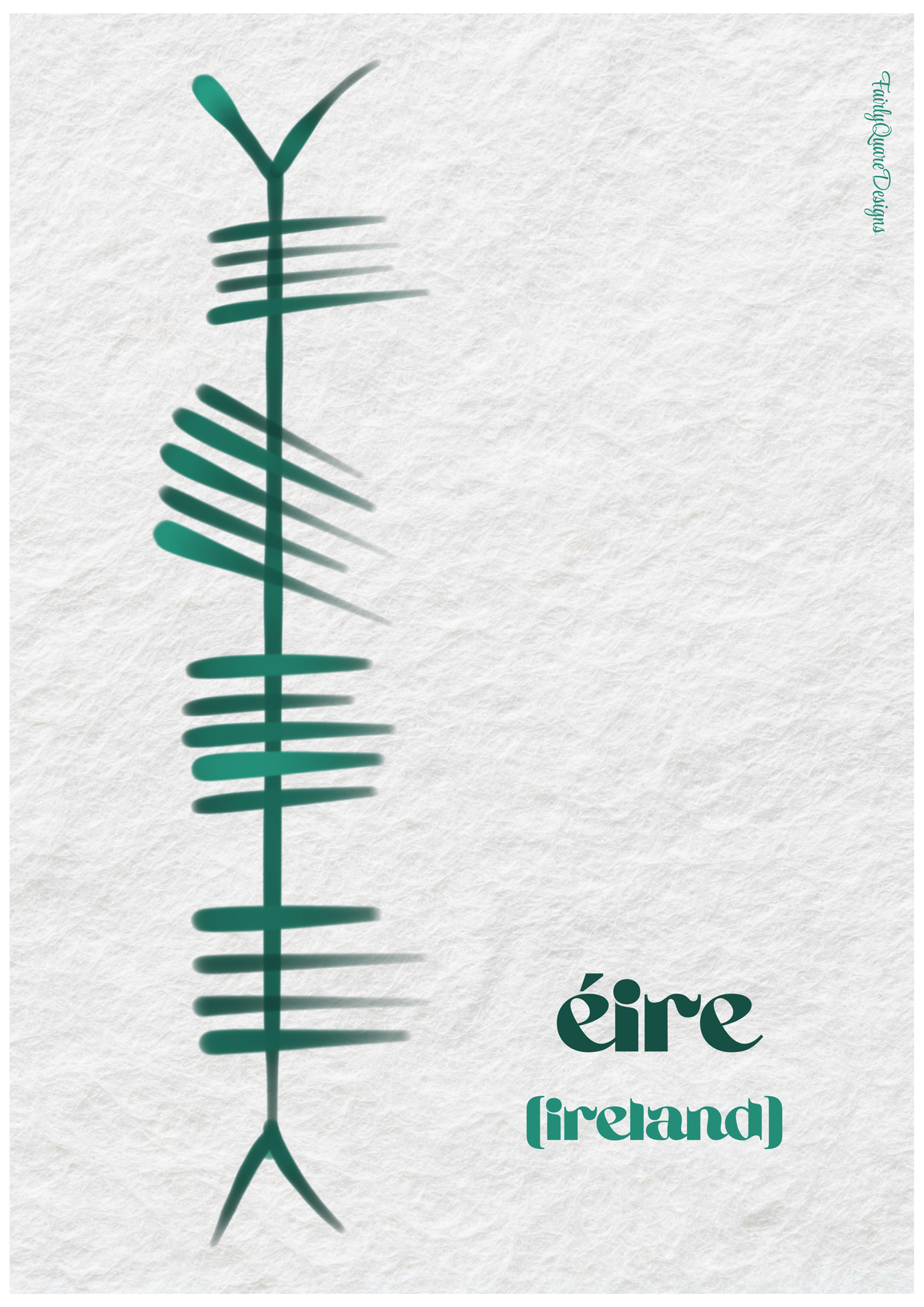 Éire, the Irish name for Ireland, written in Ogham on an Irish wall print by Fairly Quare Designs