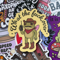 WHAT THE FUCK FROG SINGLE STICKER RADIO COWBOY HAT BOOTS BANDANA RED BROWN YELLOW WINGS