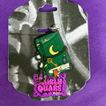 Green spellbook USB-C Kindle and phone charm decorated with a crescent moon, gold key, black ribbon, crystal and stars
