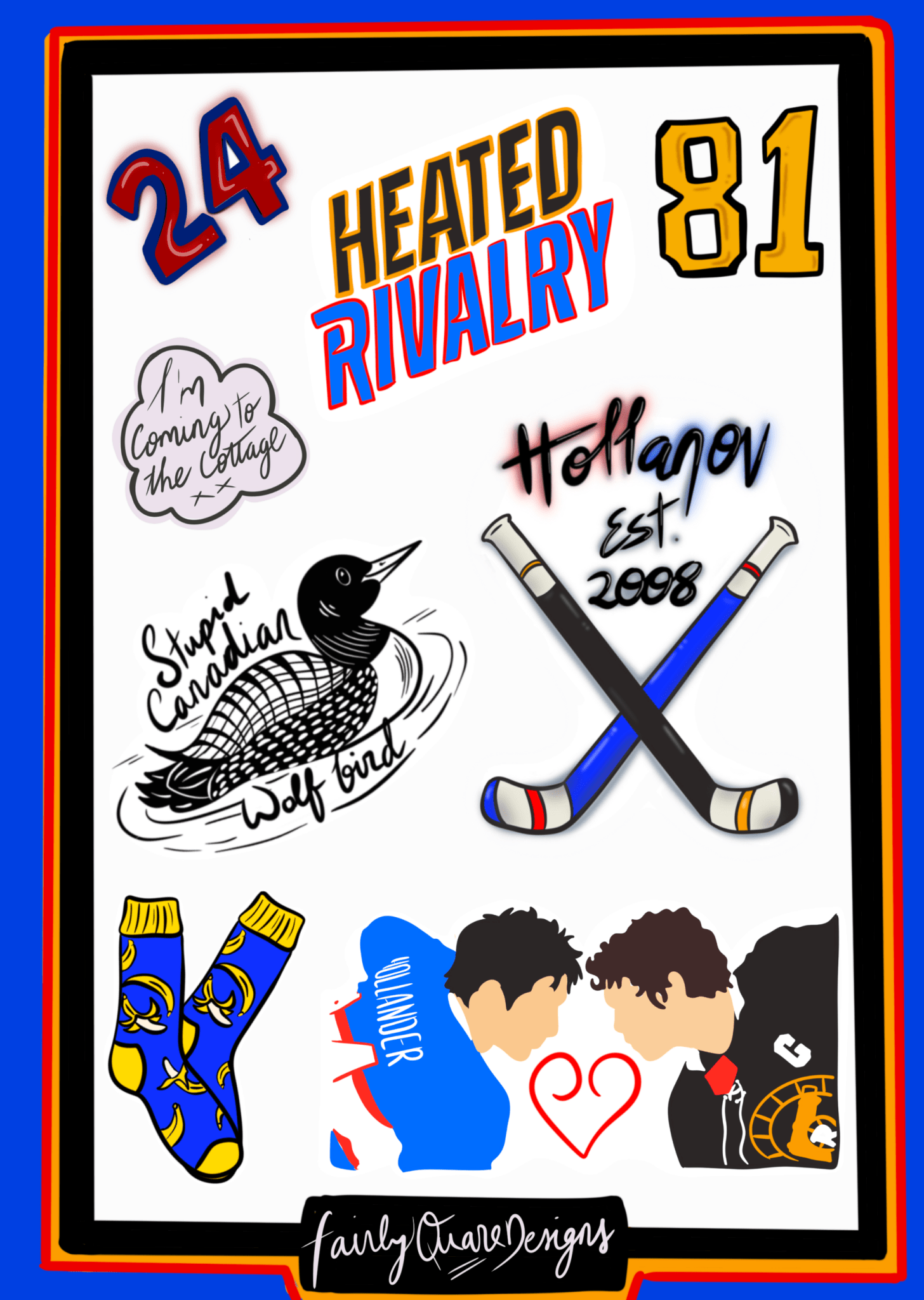 Hockey Romance Sticker Sheet - Fairly Quare Designs